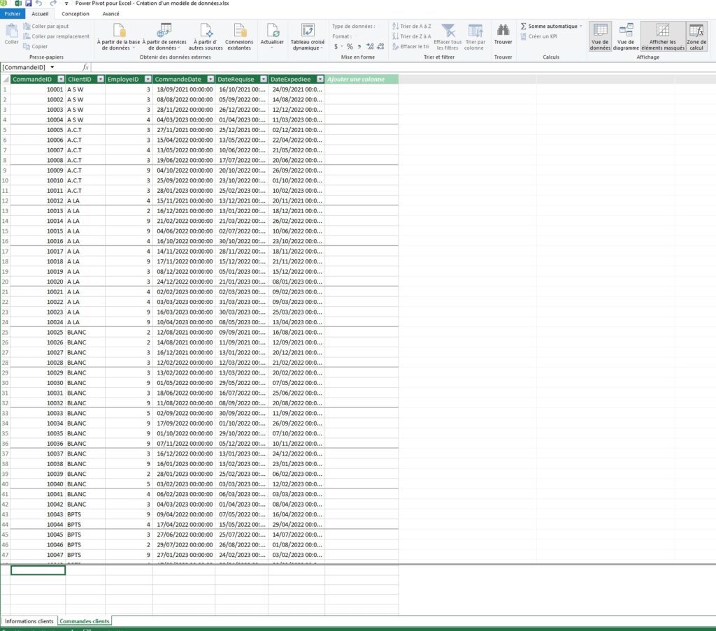 Modèle de données dans Excel